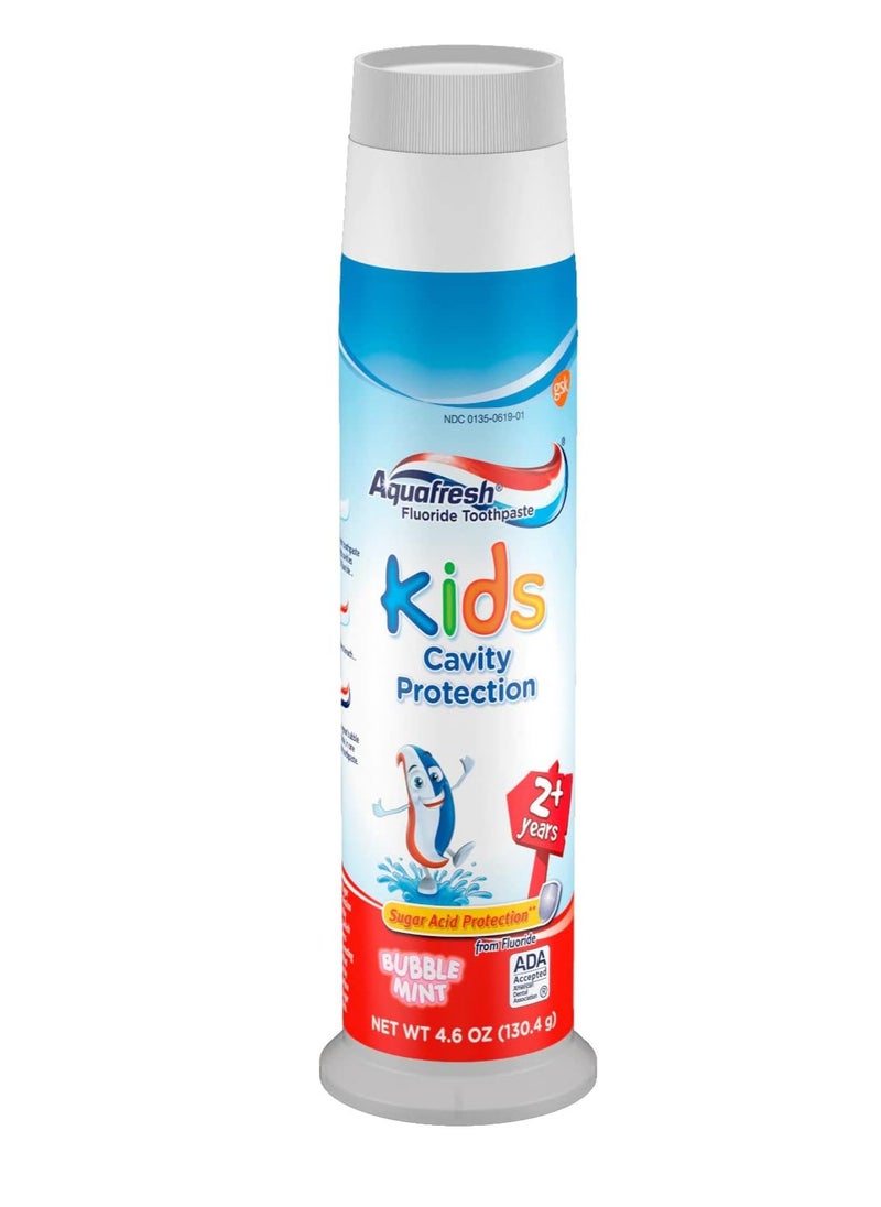 Aquafresh Kids Fluoride Toothpaste Bubble Mint Pump - 4.6 oz, Pack of 4