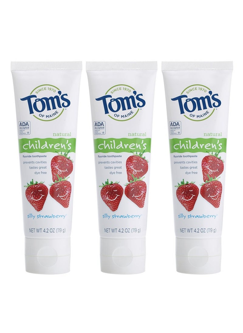 Tom's of Maine Anticavity Fluoride Children's Toothpaste, Kids Toothpaste, Natural Toothpaste, Silly Strawberry, 4.2 Ounce , 3 Count (Pack of 1)