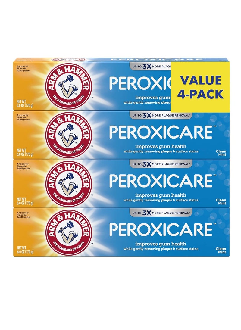 Arm & Hammer Peroxicare Toothpaste, Clean Mint Flavor, Improves Gum Health, 6.0oz (4-Pack)