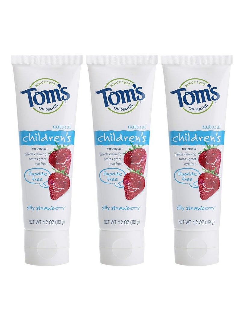 Tom's of Maine Natural Children's Fluoride-Free Toothpaste, Silly Strawberry, 4.2 Oz(Pack of 3)