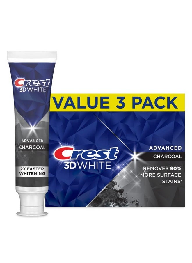 3D White Advanced Charcoal Teeth Whitening Toothpaste With Fluoride, 3.3 Oz, Pack Of 3