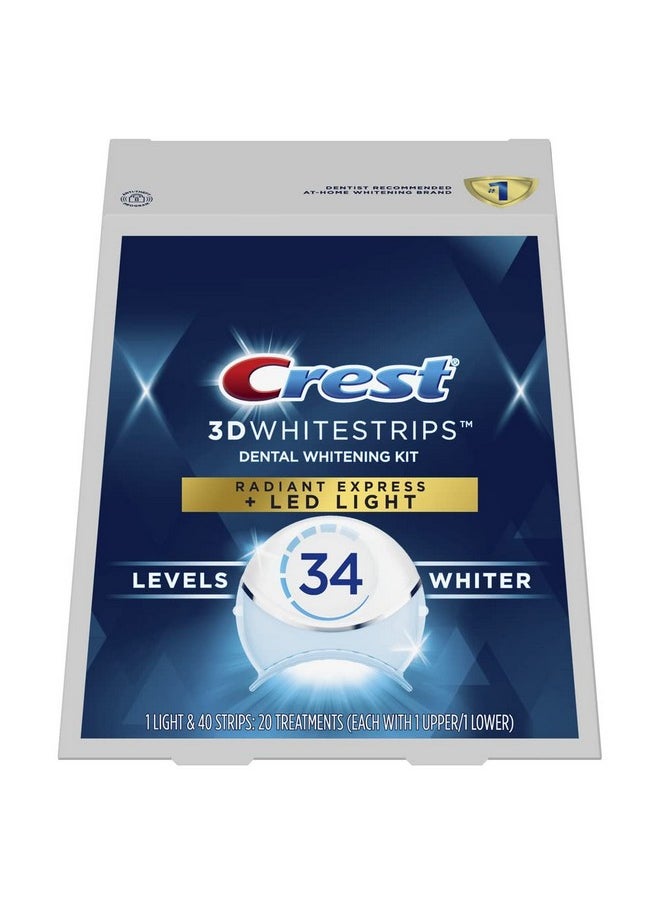 3D Whitestrips Radiant Express Plus Light, Crest With Led Accelerator Light, Teeth Whitening Strip Kit, 40 Strips (20 Count Pack), Crest Teeth Whitening Strips With Light, Teeth Whitening Kit