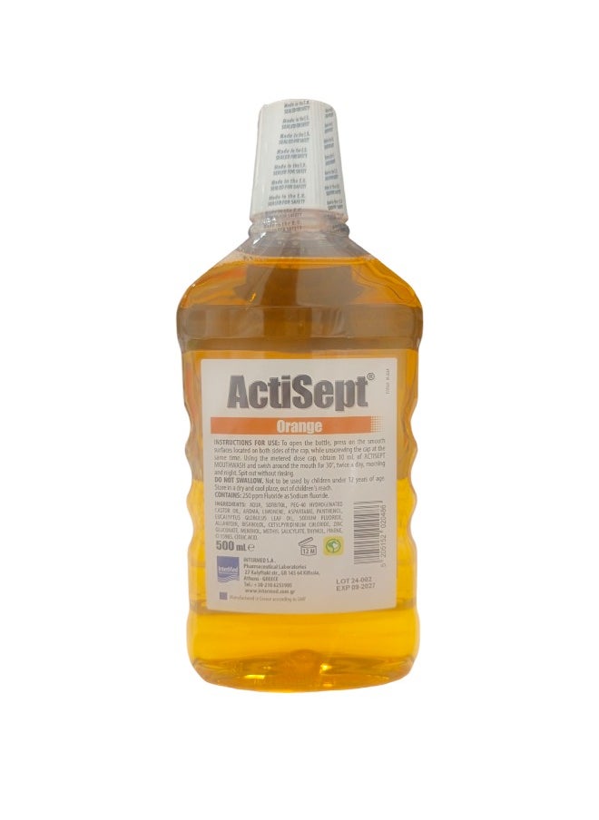 Intermed Actisept Orange Daily Fluoride Mouthwash – 500ml – Fluoride Protection & Fresh Breath