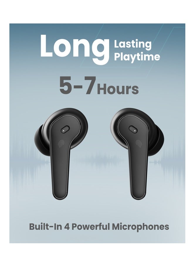 Moxedo True Wireless Earbuds S4 Bluetooth 5.4 ENC Technology 7 Hours Playing Time Touch Control 300 mAh Charging Case with Built-in 4 Powerful Microphones (Black)