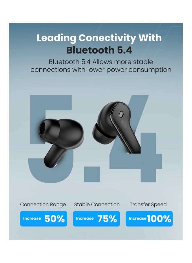 Moxedo True Wireless Earbuds S4 Bluetooth 5.4 ENC Technology 7 Hours Playing Time Touch Control 300 mAh Charging Case with Built-in 4 Powerful Microphones (Black)