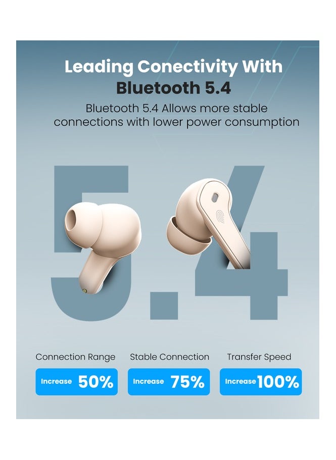 Moxedo True Wireless Earbuds S4 Bluetooth 5.4 ENC Technology 7 Hours Playing Time Touch Control 300 mAh Charging Case with Built-in 4 Powerful Microphones (Beige)