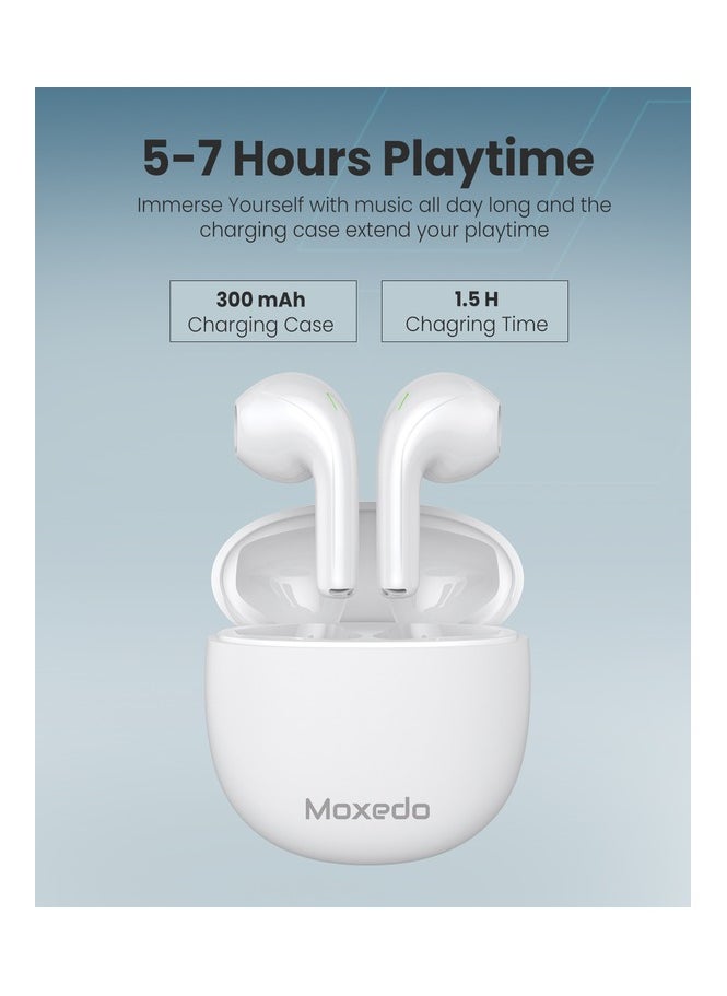 Moxedo True Wireless Earbuds S6 Bluetooth 5.3 7 Hours Playing Time 300 mAh Charging Case (White)