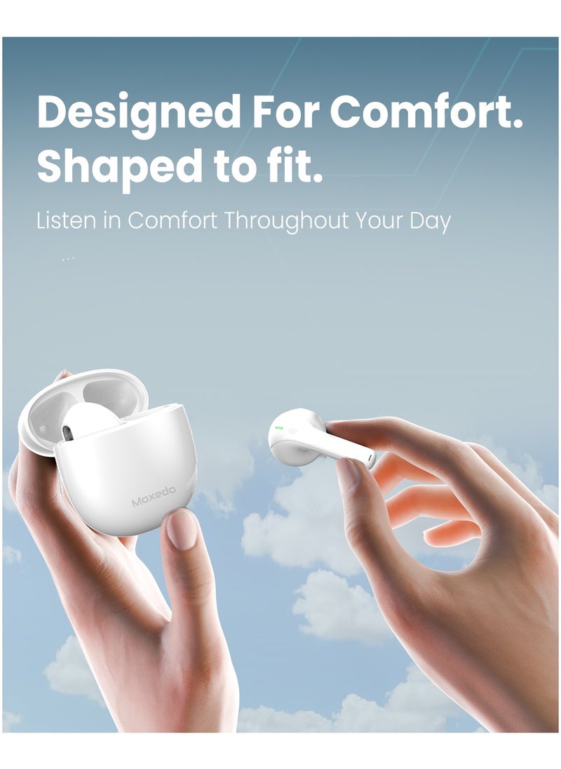 Moxedo True Wireless Earbuds S6 Bluetooth 5.3 7 Hours Playing Time 300 mAh Charging Case (White)