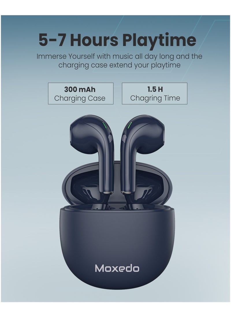 Moxedo True Wireless Earbuds S6 Bluetooth 5.3 7 Hours Playing Time 300 mAh Charging Case (Blue)