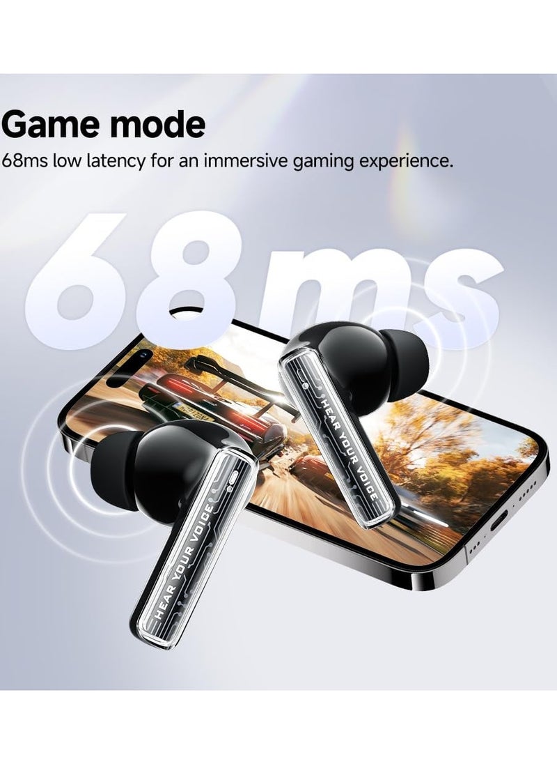 QCY MeloBuds Neo Wireless Earbuds Bluetooth 5.3 Earphones with HiFi Stereo Deep Bass Personalized EQs 4 Mics ENC Calls LED Power Display 24H Playtime Dual Connection IPX5 Waterproof Black