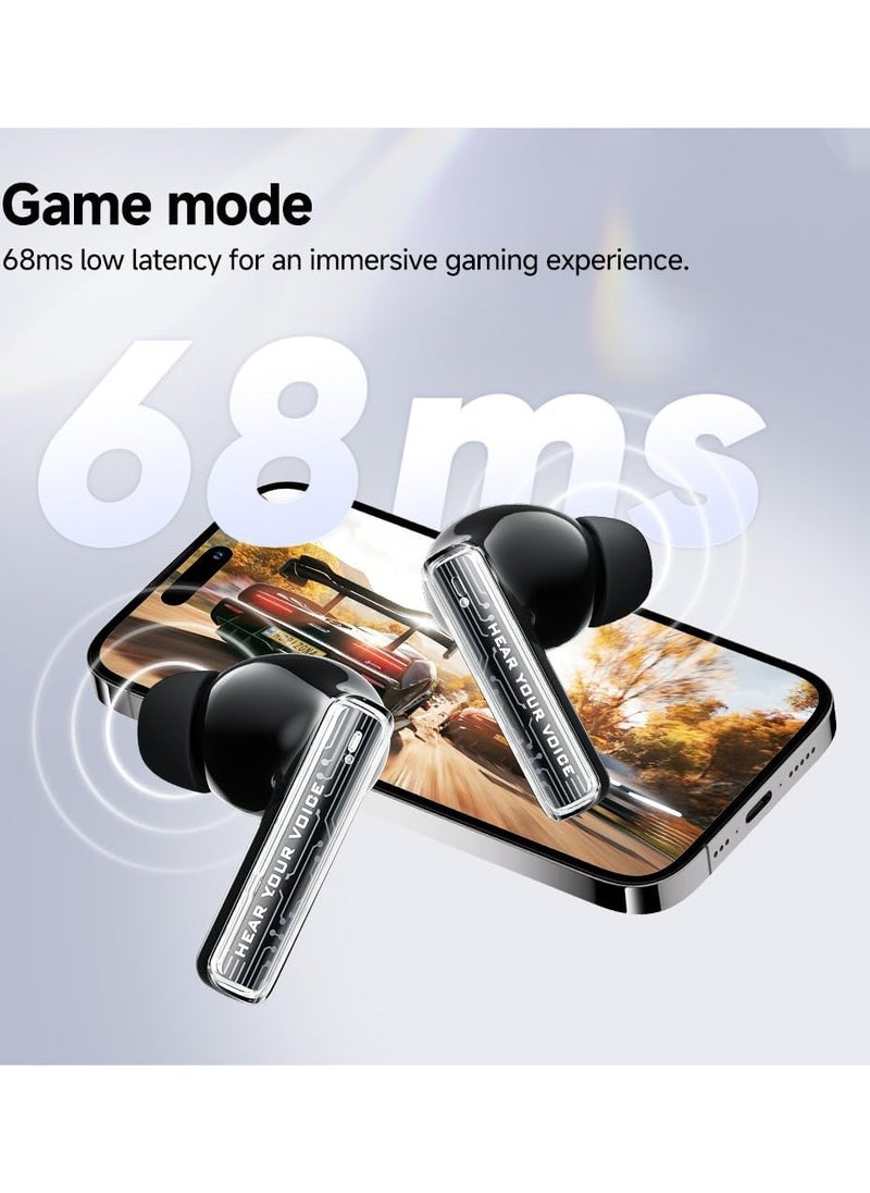 QCY MeloBuds Neo Wireless Earbuds Bluetooth 5.3 Earphones with HiFi Stereo Deep Bass Personalized EQs 4 Mics ENC Calls LED Power Display 24H Playtime Dual Connection IPX5 Waterproof Black