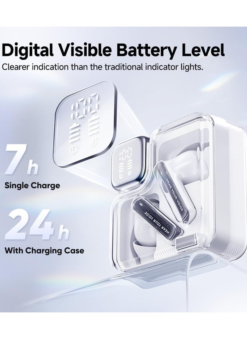 QCY MeloBuds Neo Wireless Earbuds Bluetooth 5.3 Earphones with HiFi Stereo Deep Bass Personalized EQs 4 Mics ENC Calls LED Power Display 24H Playtime Dual Connection IPX5 Waterproof White