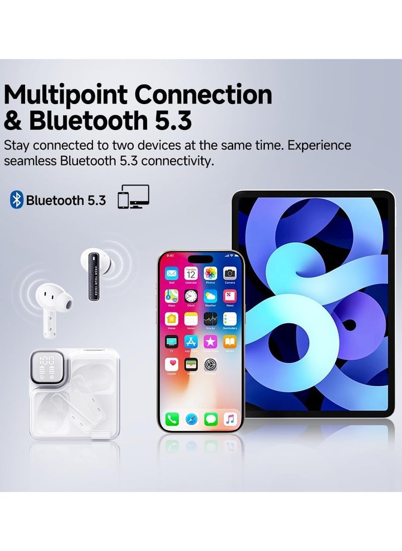 QCY MeloBuds Neo Wireless Earbuds Bluetooth 5.3 Earphones with HiFi Stereo Deep Bass Personalized EQs 4 Mics ENC Calls LED Power Display 24H Playtime Dual Connection IPX5 Waterproof White