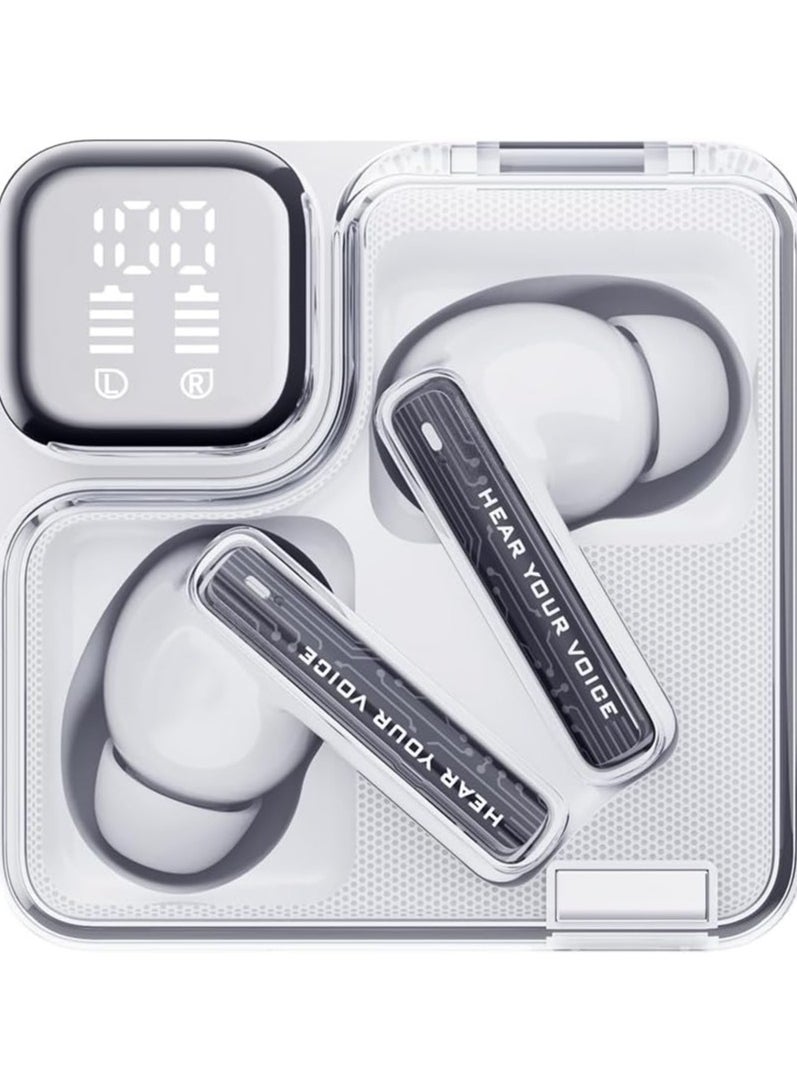 QCY MeloBuds Neo Wireless Earbuds Bluetooth 5.3 Earphones with HiFi Stereo Deep Bass Personalized EQs 4 Mics ENC Calls LED Power Display 24H Playtime Dual Connection IPX5 Waterproof White