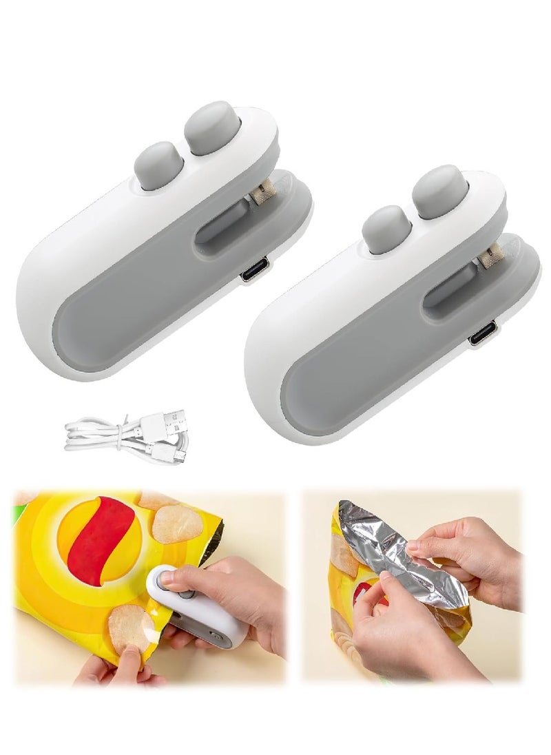 Mini Bag Sealer, 2024 New 2 in 1 USB Rechargeable Chip Bag Sealer Heat Seal Tool, Portable Handheld Vacuum Food Sealer, Upgrade Type-C Rechargeable Bag Sealer for Fresh Storage(White 2pcs)