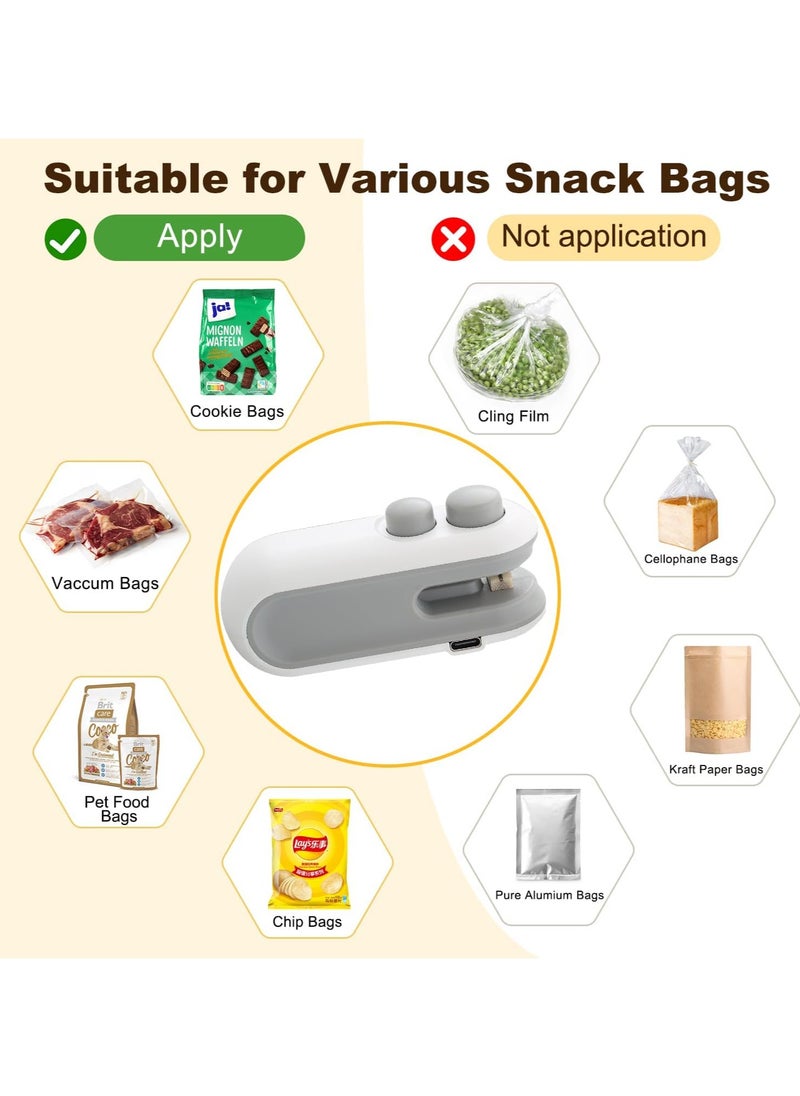 Mini Bag Sealer, 2024 New 2 in 1 USB Rechargeable Chip Bag Sealer Heat Seal Tool, Portable Handheld Vacuum Food Sealer, Upgrade Type-C Rechargeable Bag Sealer for Fresh Storage(White 2pcs)