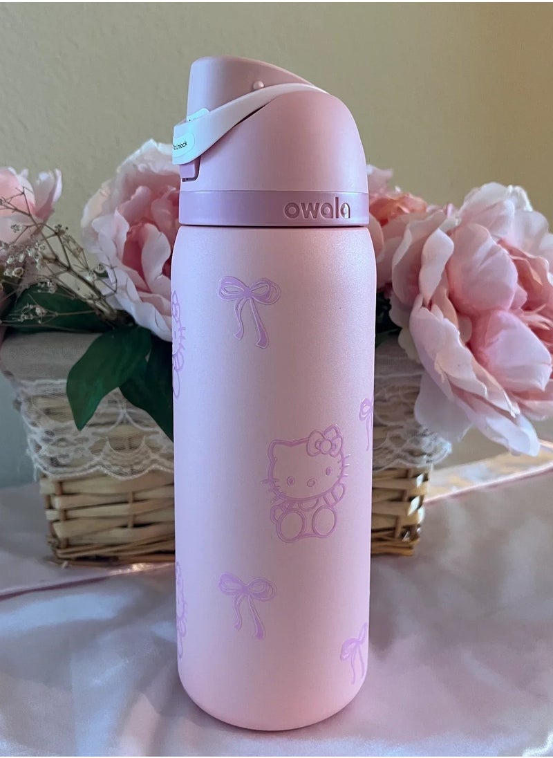 FreeSip Insulated Stainless Steel Water Bottle with Straw for Sports and Travel, BPA-Free, 24-Ounce, Pink