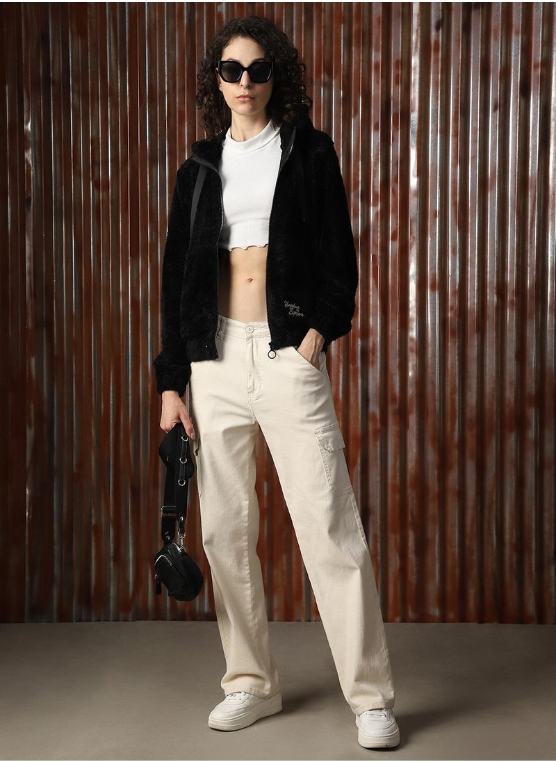 Women's Black Foxfur Solid Jacket