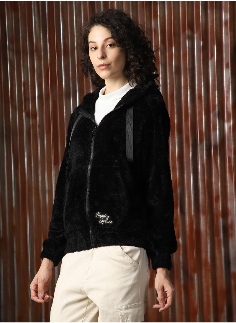 Women's Black Foxfur Solid Jacket