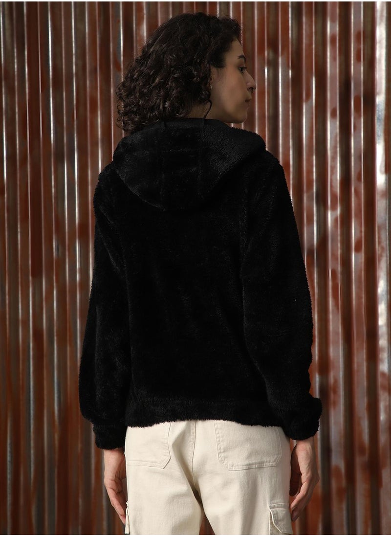 Women's Black Foxfur Solid Jacket