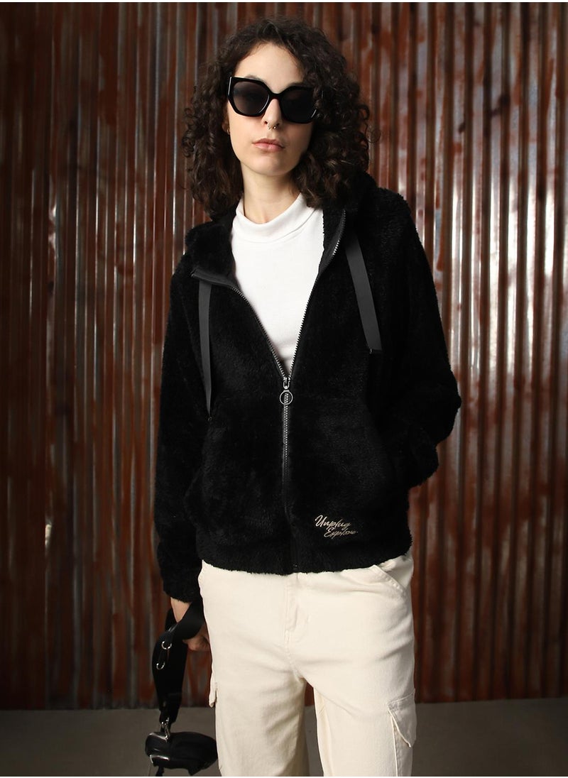 Women's Black Foxfur Solid Jacket