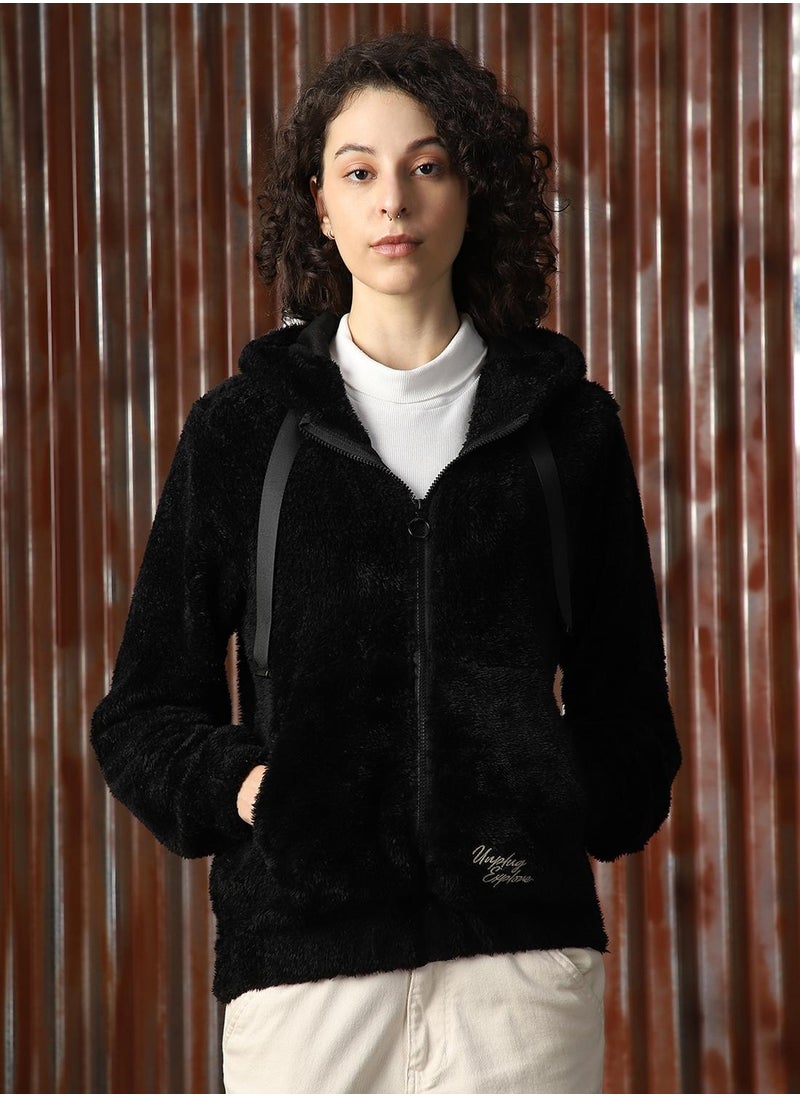 Women's Black Foxfur Solid Jacket