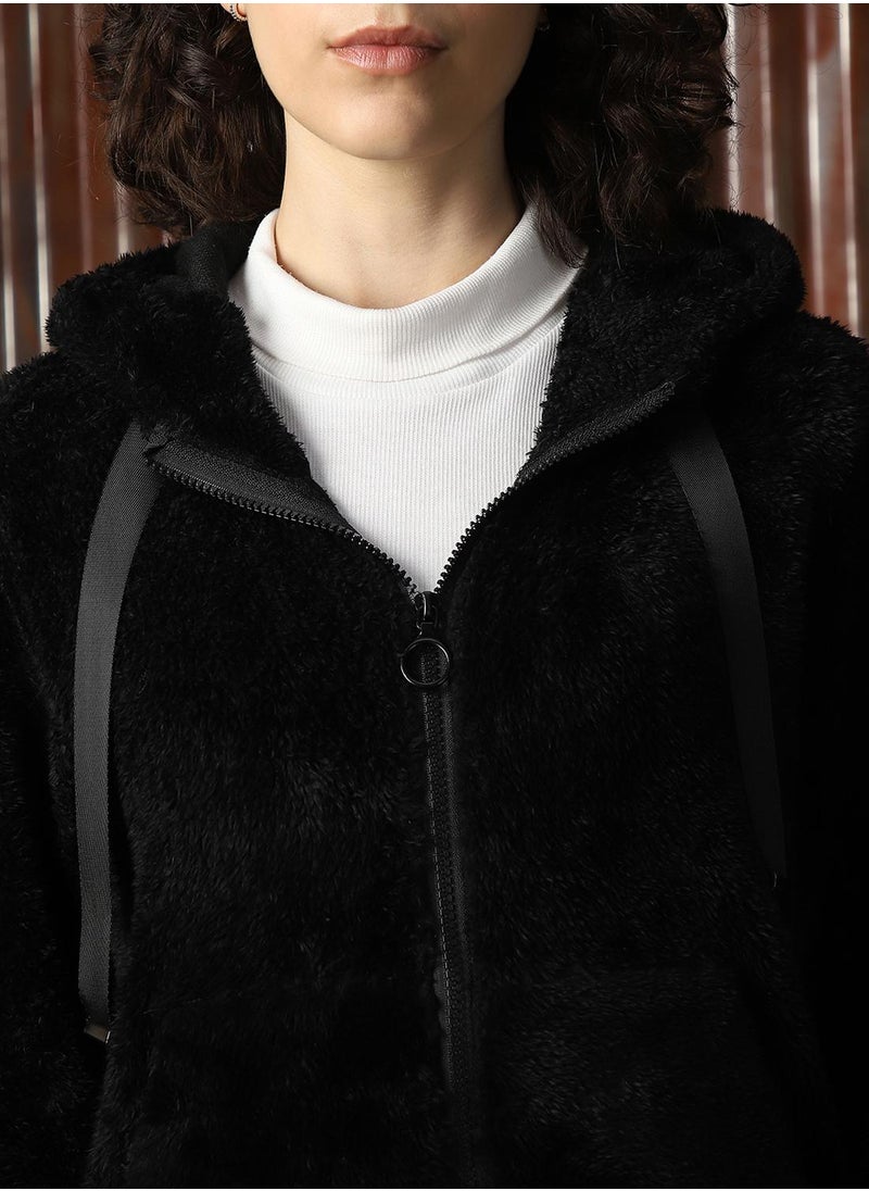 Women's Black Foxfur Solid Jacket