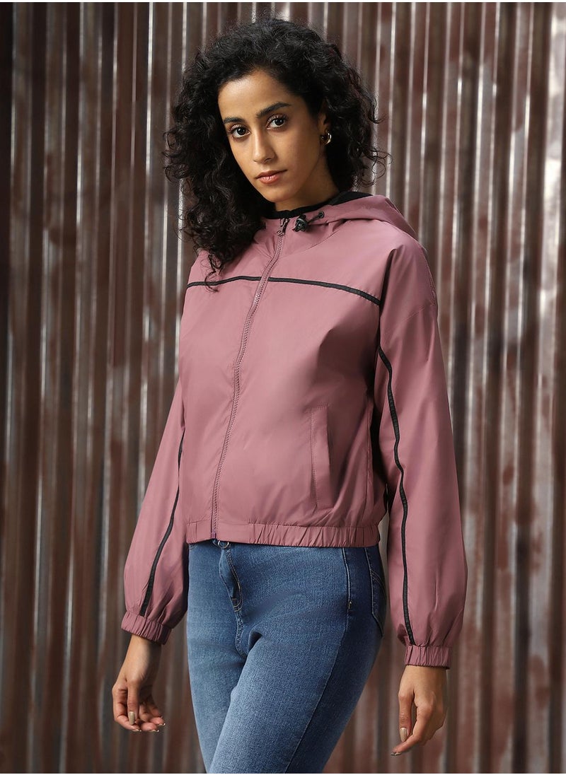 Women's Plum 100% Polyester Solid Oversized Jacket
