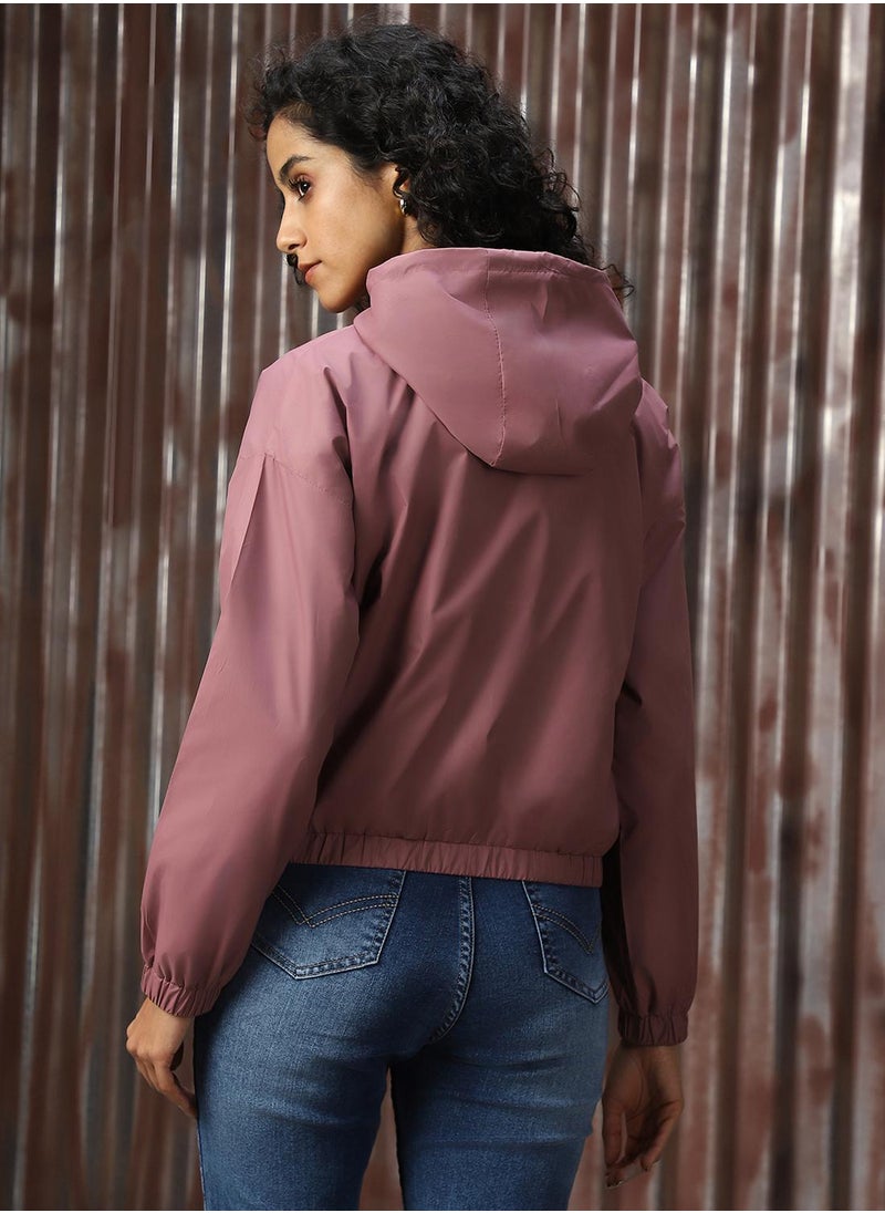 Women's Plum 100% Polyester Solid Oversized Jacket