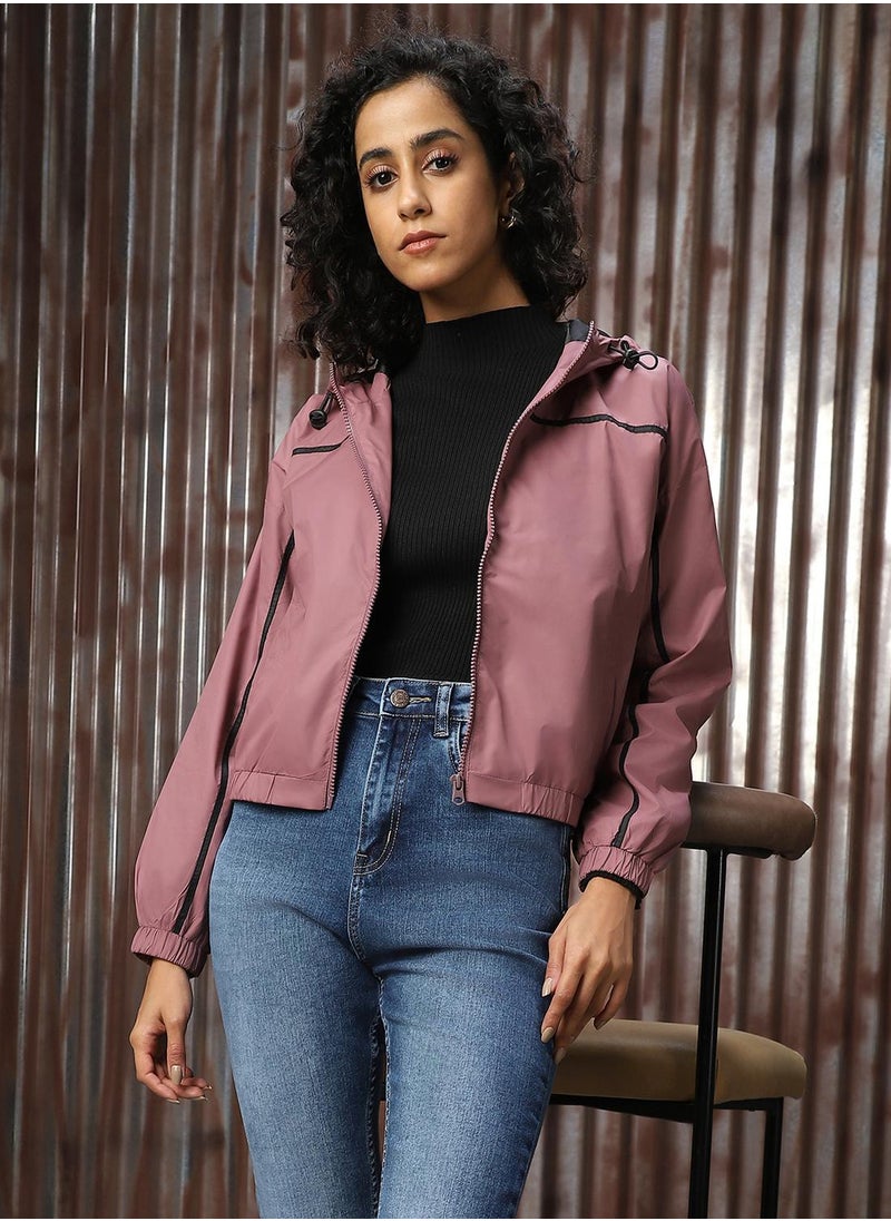 Women's Plum 100% Polyester Solid Oversized Jacket