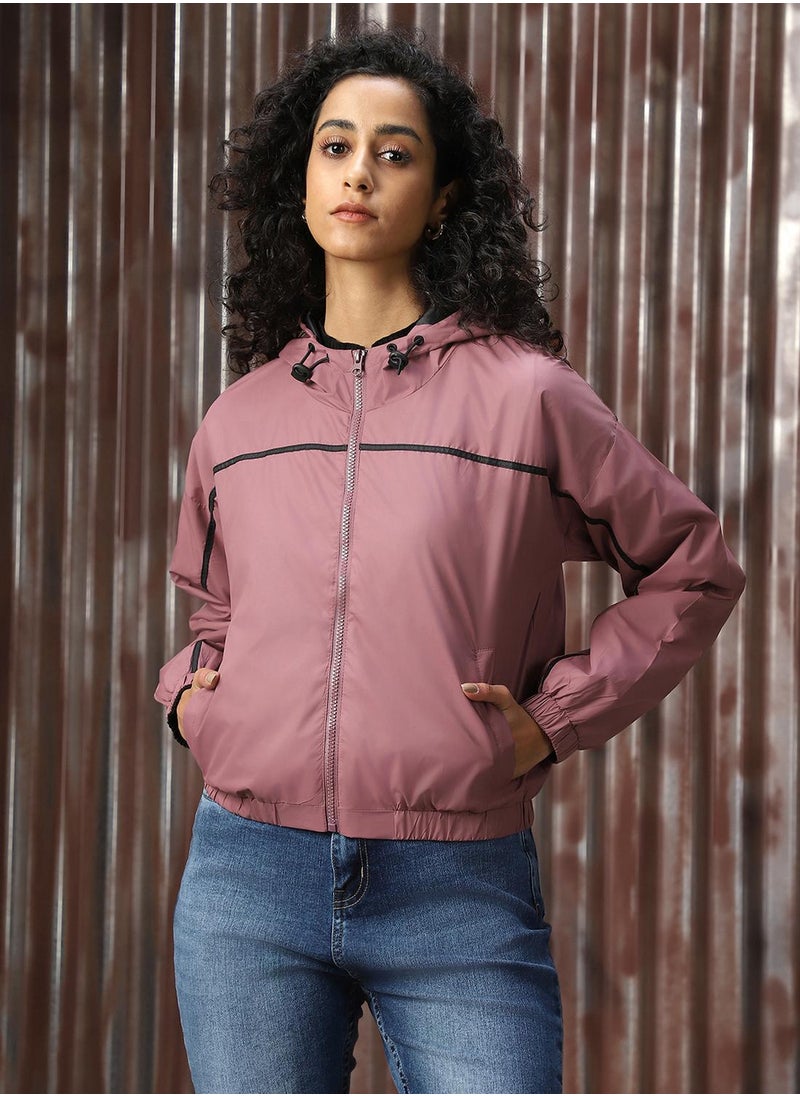 Women's Plum 100% Polyester Solid Oversized Jacket