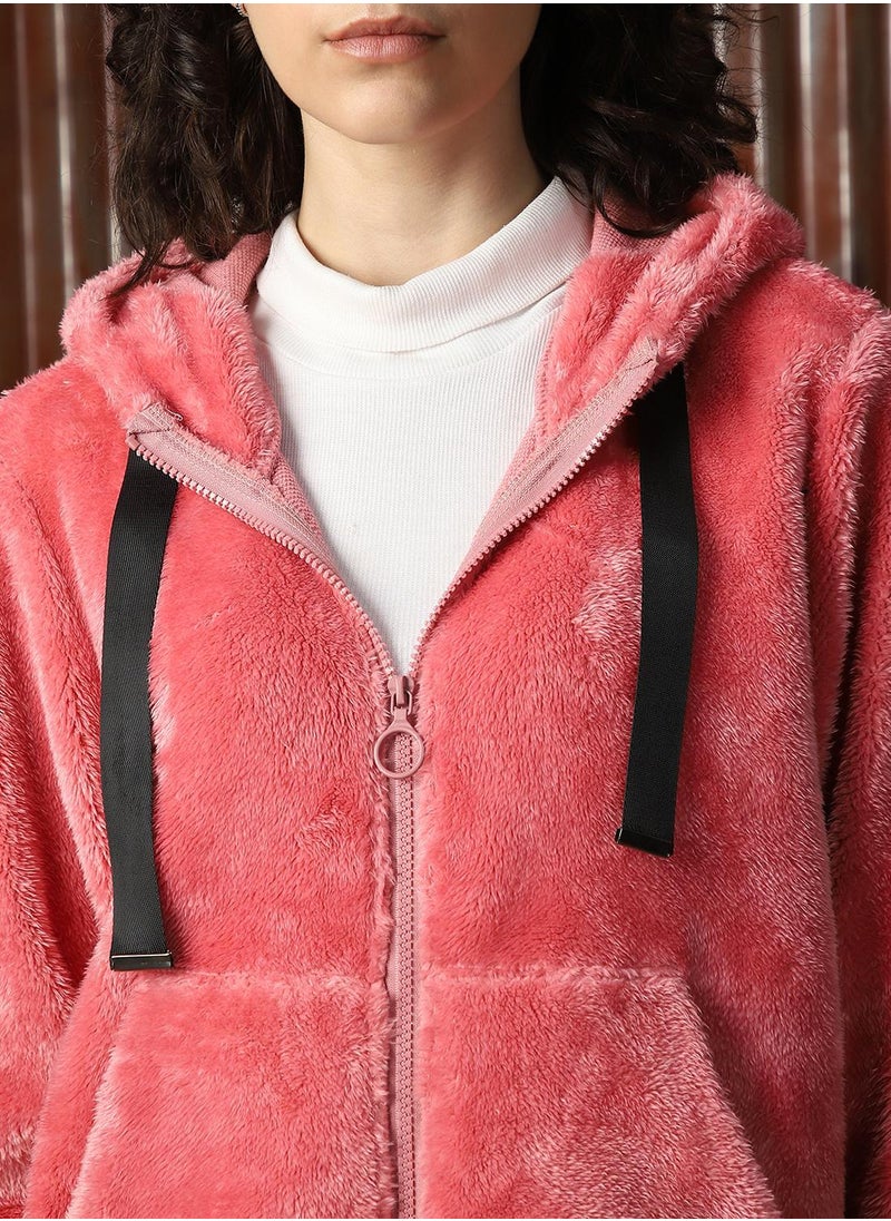 Women's Pink Foxfur Solid Jacket