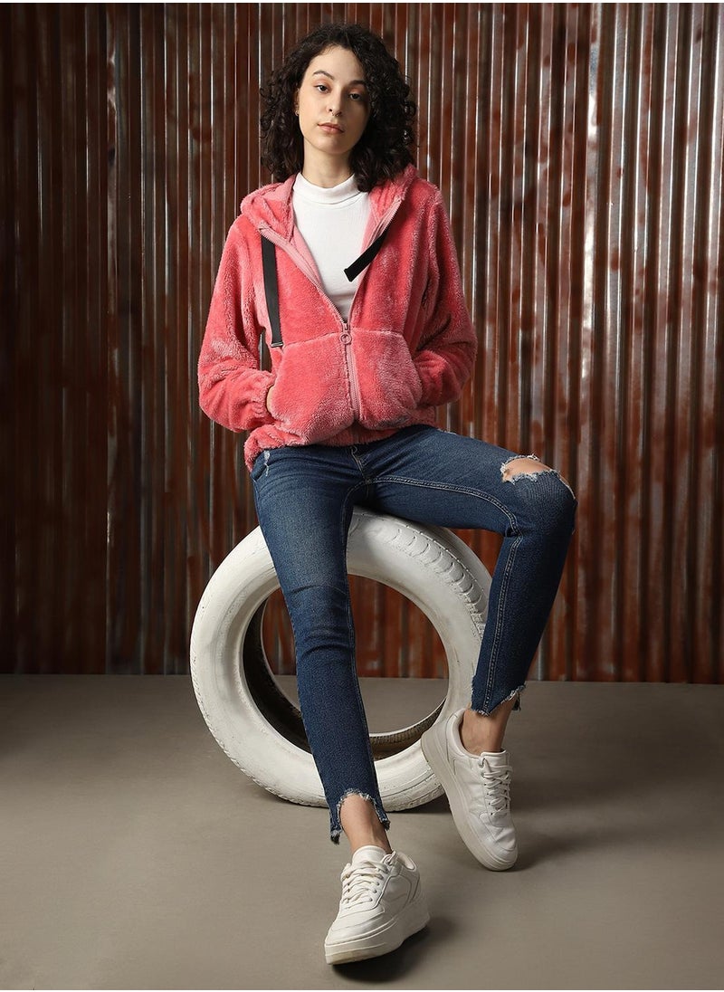 Women's Pink Foxfur Solid Jacket