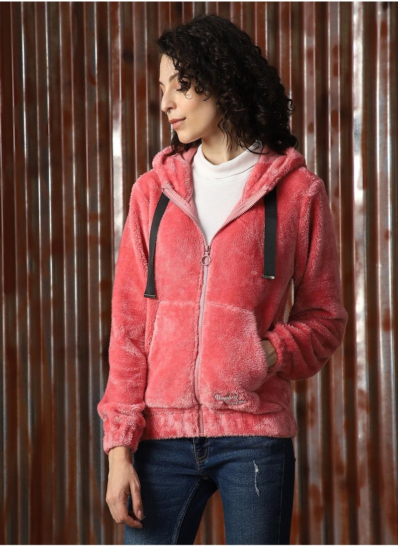 Women's Pink Foxfur Solid Jacket