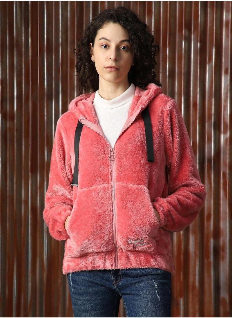 Women's Pink Foxfur Solid Jacket