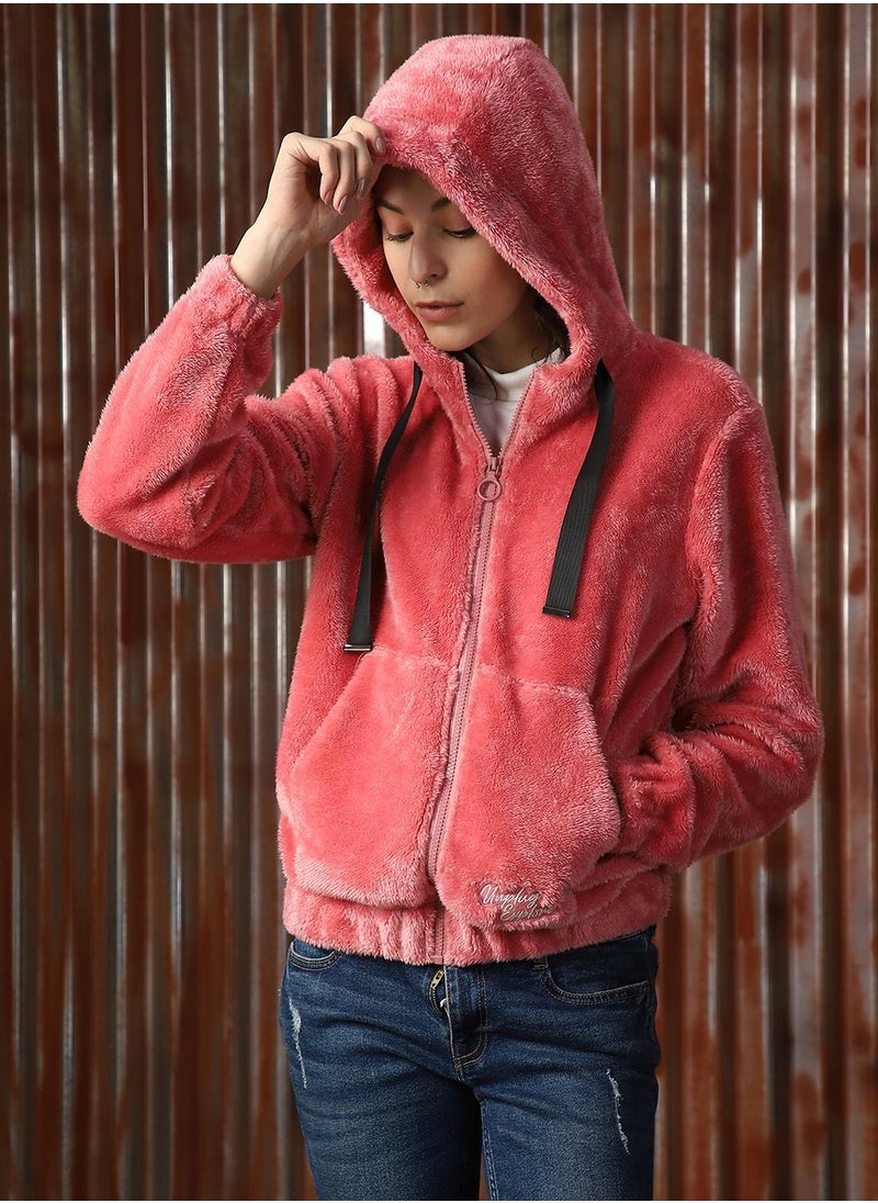 Women's Pink Foxfur Solid Jacket