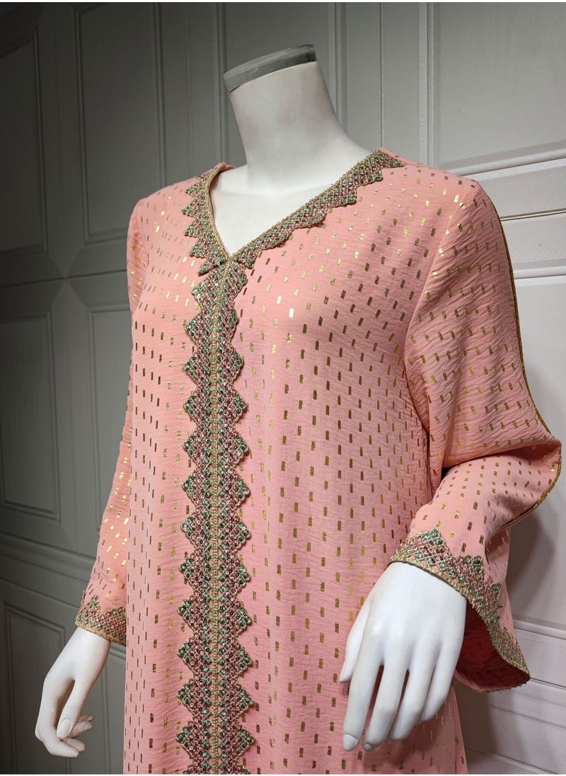 Fashionable New Pink Gold Stamped Muslim Dubai abaya Jalabiya