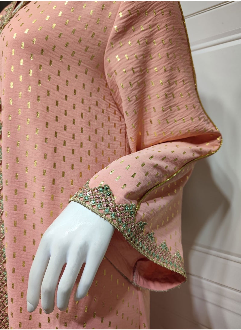 Fashionable New Pink Gold Stamped Muslim Dubai abaya Jalabiya