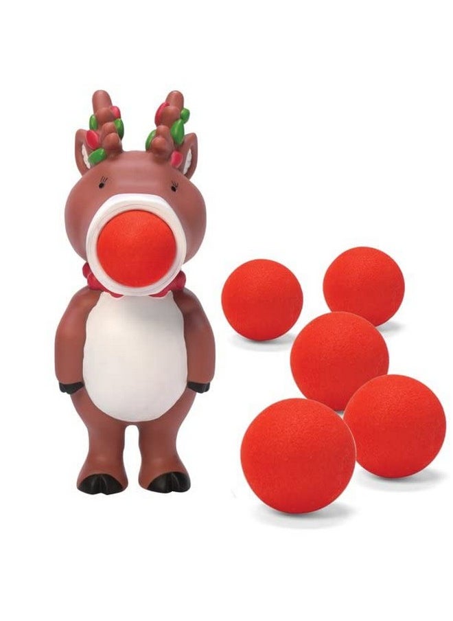 Christmas Reindeer Ball Popper Toy - Holiday Stocking Stuffer Includes 4 Soft Foam Balls - Squeeze To Pop Air Powered Balls Up To 20 Feet - Indoor/Outdoor Play - Gift For Kids, Girls, Boys