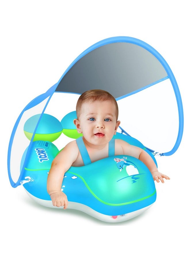 Baby Pool Float With Upf50+ Sun Protection Canopy,Add Tail Never Flip Over Inflatable Baby Float,Toddler For Age Of 3-36 Months