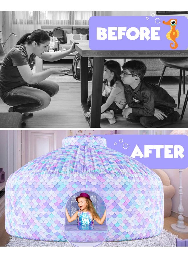 - Inflatable Tent For Kids (Mermaid) - Inflatable Air Tent Fort For Kids, Inflatable Fort Sets Up And Stores Away In Seconds, (Fan Not Included) (With Door)