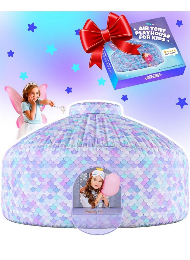 - Inflatable Tent For Kids (Mermaid) - Inflatable Air Tent Fort For Kids, Inflatable Fort Sets Up And Stores Away In Seconds, (Fan Not Included) (With Door)