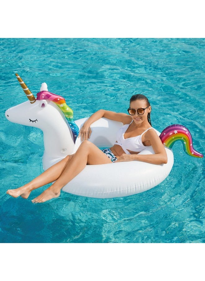 E Unicorn Flamingo Pool Floats - Jasonwell 2 Pack Pool Floaties Inflatables Rafts For Swimming Pool Tubes For Floating Lake Beach Floaty Swim Rings Pool Party Toys For Adults Kids