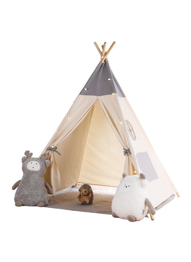 Teepee Tent For Kids With Light & Mat, Kids Tents Indoor Play Tent Playhouse, Toddler Teepee 100% Cotton, Tee Pee Tents For Kids Indoor, Kids Teepee,Children Room Tent