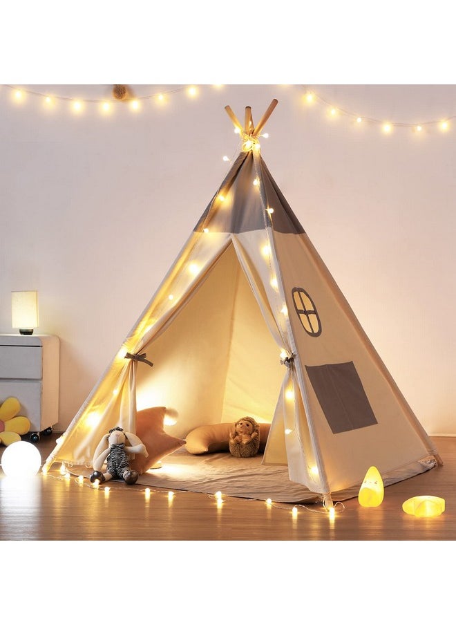 Teepee Tent For Kids With Light & Mat, Kids Tents Indoor Play Tent Playhouse, Toddler Teepee 100% Cotton, Tee Pee Tents For Kids Indoor, Kids Teepee,Children Room Tent