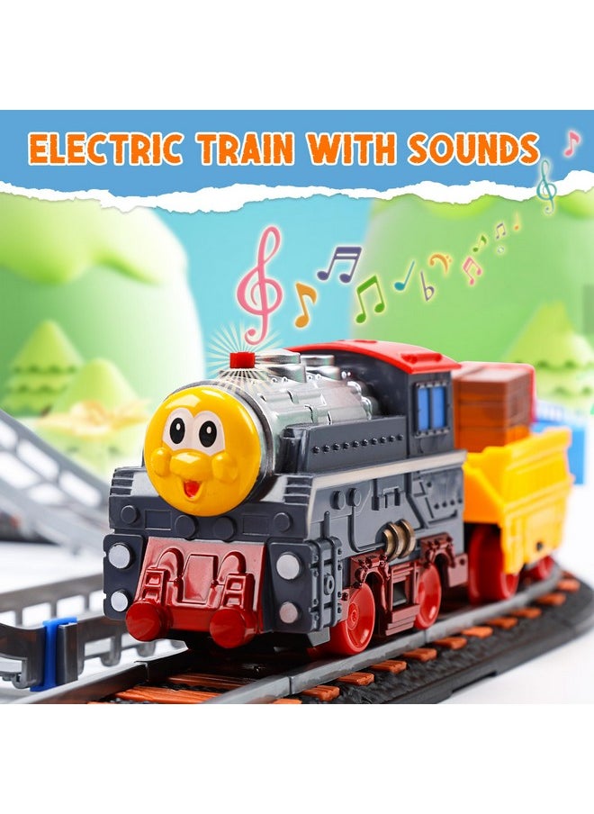 Toy Train Set For Toddler, Train Track Set With Cars, Electric Train With Realistic Sound, Train Track Playset For 3 4 5 Years Old Girls Boys