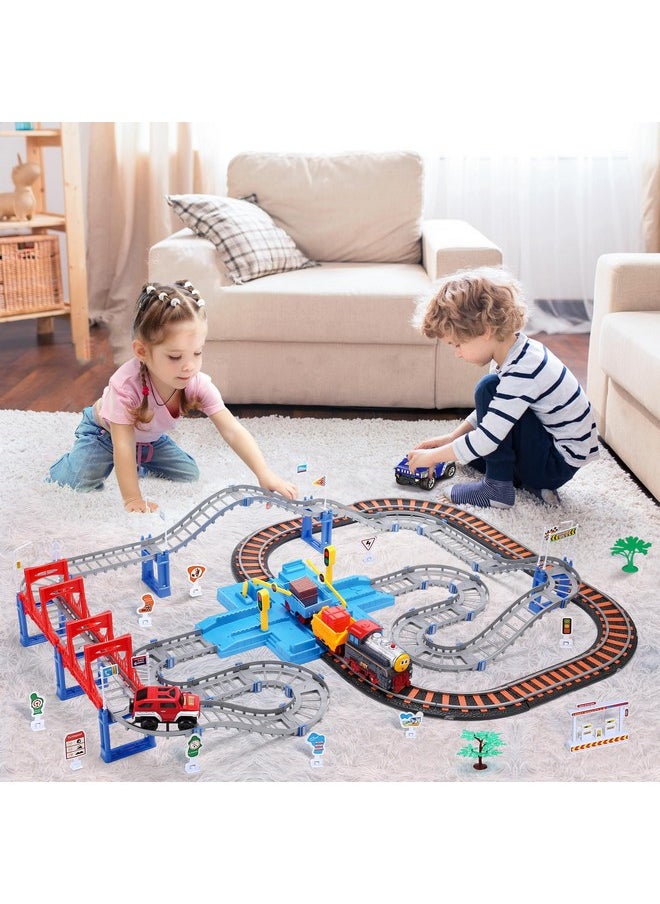 Toy Train Set For Toddler, Train Track Set With Cars, Electric Train With Realistic Sound, Train Track Playset For 3 4 5 Years Old Girls Boys