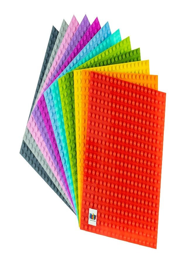 Strictly Briks Classic Stackable Baseplates, for Building Bricks, Bases for Tables, Mats, and More, 100% Compatible with All Major Brands, 12 Rainbow Colors, 12 Pack, 6x6 Inches