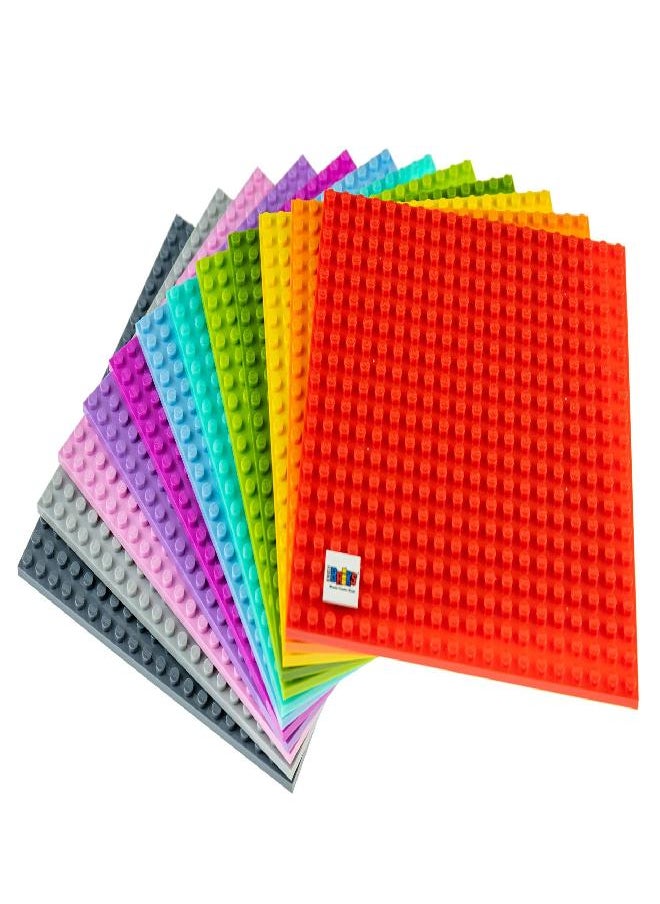 Strictly Briks Classic Stackable Baseplates, for Building Bricks, Bases for Tables, Mats, and More, 100% Compatible with All Major Brands, 12 Rainbow Colors, 12 Pack, 6x6 Inches
