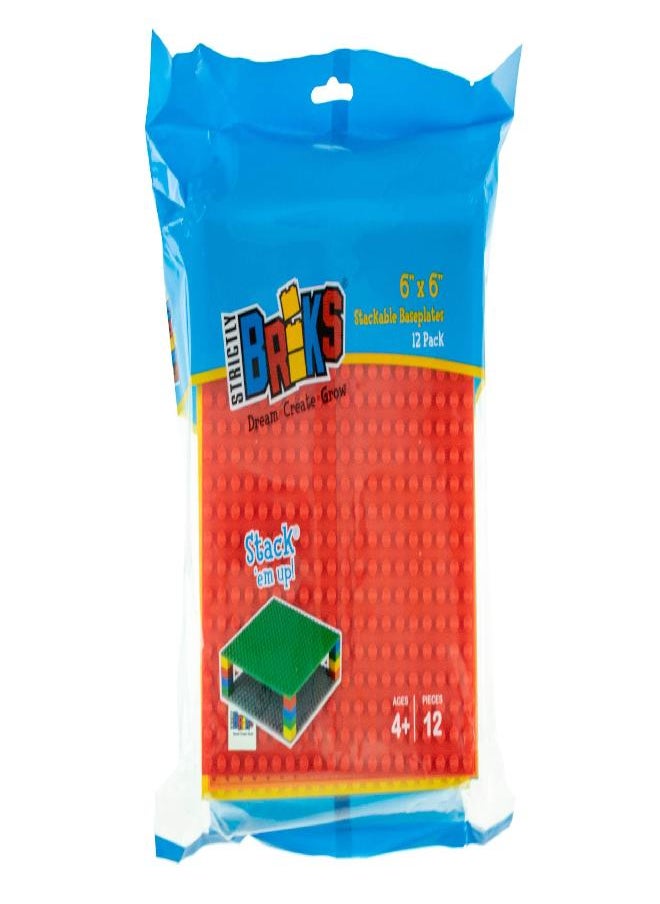 Strictly Briks Classic Stackable Baseplates, for Building Bricks, Bases for Tables, Mats, and More, 100% Compatible with All Major Brands, 12 Rainbow Colors, 12 Pack, 6x6 Inches